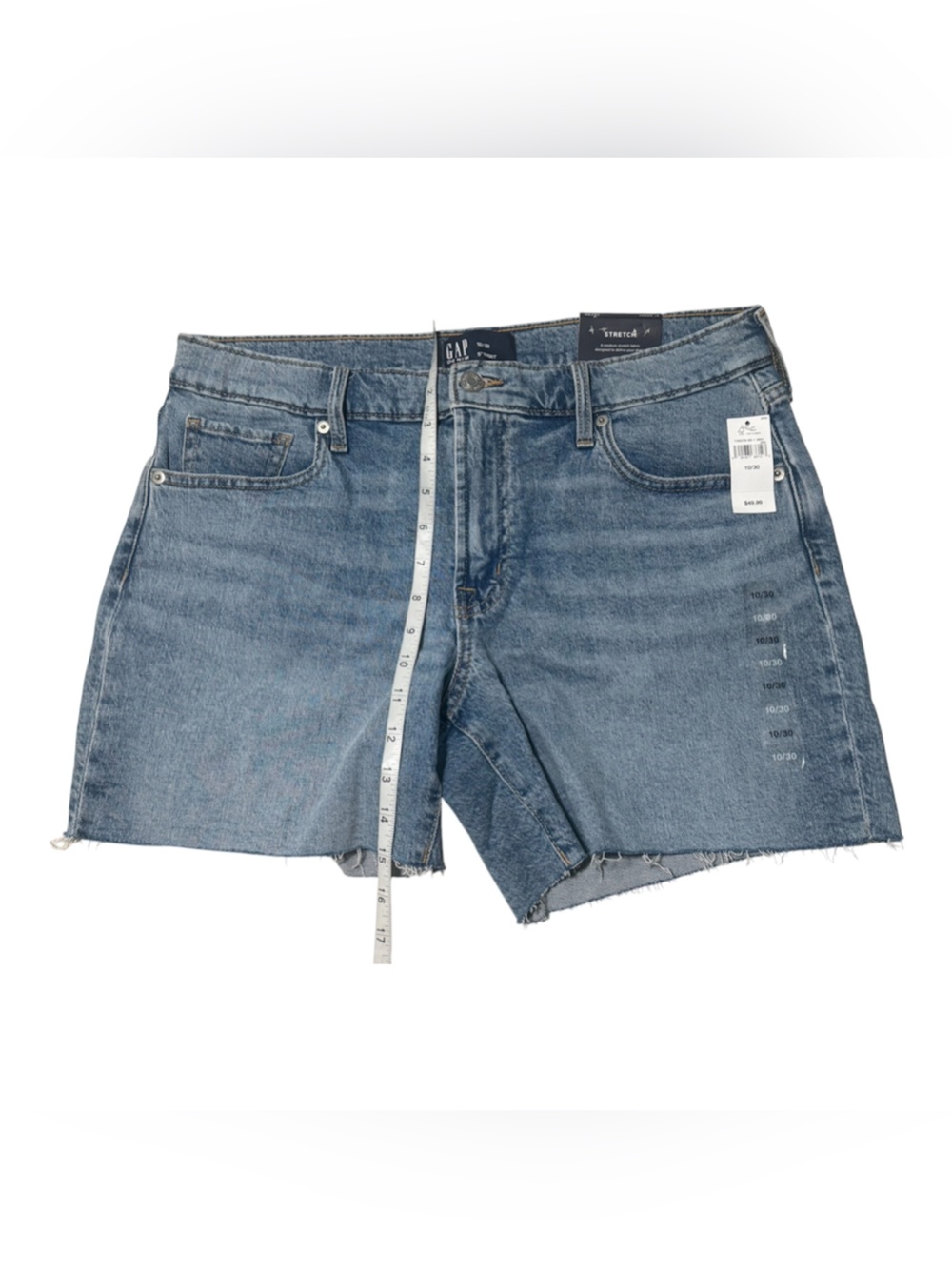 NWT Gap 5" Mid Rise Soft Stretch Denim Shorts Medium Wash Raw Hem 10/30